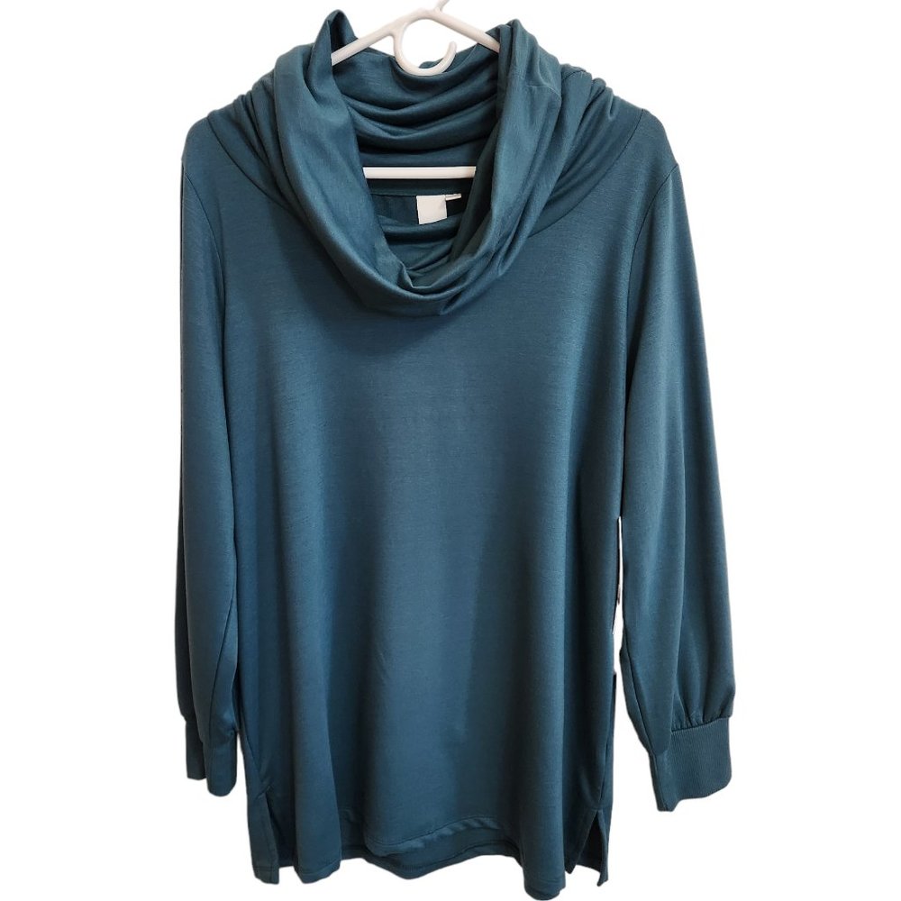 NEW Ady P Long Sleeved Teal Cowl Neck Tunic Top with Banded Cuffs Size 1X